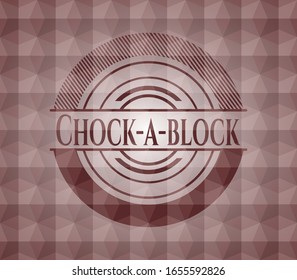 Chock-a-block red seamless emblem with geometric pattern.