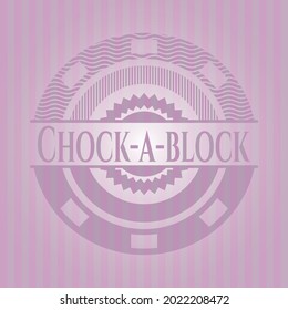 Chock-a-block retro style pink emblem. Flat design. 