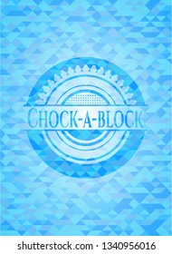 Chock-a-block sky blue emblem with mosaic ecological style background