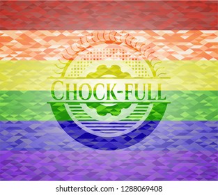 Chock-full emblem on mosaic background with the colors of the LGBT flag