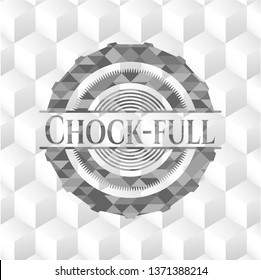 Chock-full realistic grey emblem with geometric cube white background