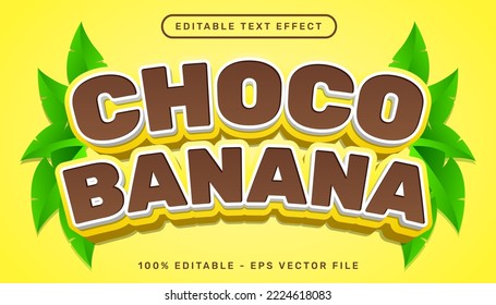 choco banana 3d text effect and editable text effect with leaf illustration