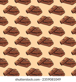 Choco bar isolated piece of Switzerland chocolate clipart pattern. Candy piece of choco, sweet dessert, blocks of cocoa confectionery food snack illustration design