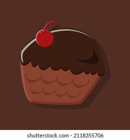 Choco cake flat illustration with cherry topping