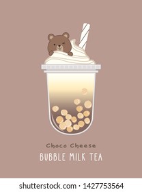 Choco Cheese Bubble Milk Tea, cute illustration