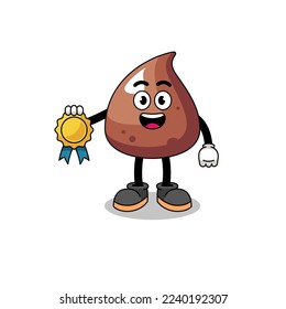 choco chip cartoon illustration with satisfaction guaranteed medal , character design