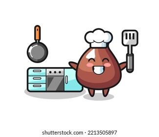 choco chip character illustration as a chef is cooking , cute design