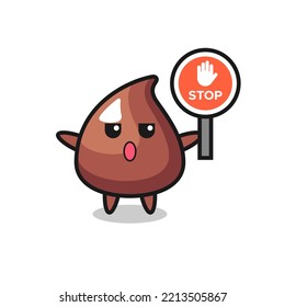 choco chip character illustration holding a stop sign , cute design