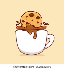 galleta de choco chip sumergida en una taza de café caliente o en una taza de chocolate caliente