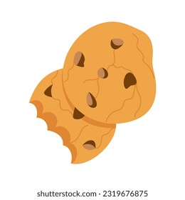 Ilustración de dibujos animados de Choco Chip Cookies. Icono de la caricatura de galletas de chocolate. Un diseño de imagen vectorial de icono plano de cookie, este vector es adecuado para iconos, logotipos, ilustraciones, pegatinas, libros, etc.