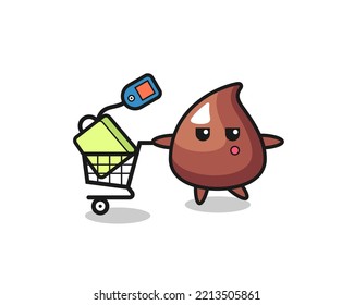 choco chip illustration cartoon with a shopping cart , cute design