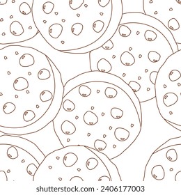 Choco chip line art seamless pattern. Suitable for backgrounds, wallpapers, fabrics, textiles, wrapping papers, printed materials, and many more.