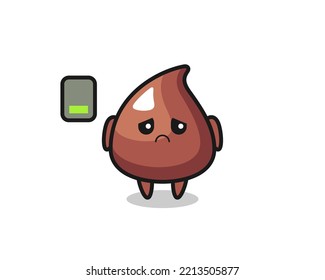 choco chip mascot character doing a tired gesture , cute design