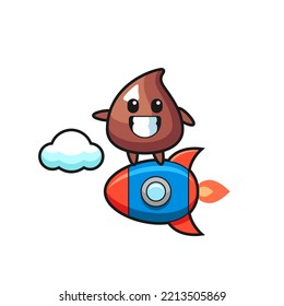 choco chip mascot character riding a rocket , cute design
