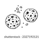 Choco chips cookie. Hand drawn vector illustration in sketch style
