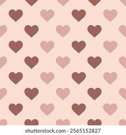 Choco colored hearts on a beige background. Seamless pattern. Background for paper, cover, textile, gift wrap, wallpaper. Flat style. Festive background. 