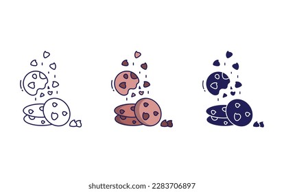 Choco cookies line and solid vector icons