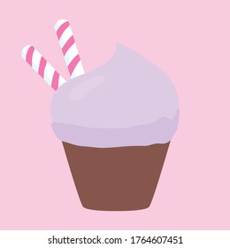 Choco creamy muffin. Sweet dessert. Cupcake icon. Vector illustration.