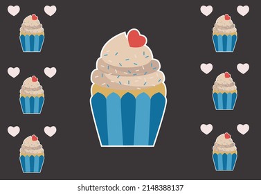 Choco Cupcakes with Decorative Love Topping Food Vector Background