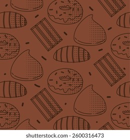 Choco donuts and candy bar repeat background. Vector