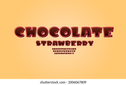 Choco Font, alfabeto de dibujos animados para niños, letras y números de color marrón negrita en estilo 3d, ilustración vectorial 10eps