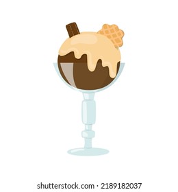 Choco icecream condensed milk cookie glasscup flat. Juicy fresh chocolate cookies summer print icon ad decor kid holiday sweet dessert template menu handmade sticker label business craft isolated