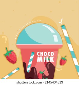 choco milk with strawberries poster