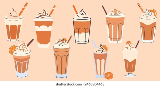 Choco Milkshake Cream With Orange Cup Vektor Illustration Set Part 2