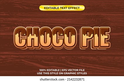 Choco pie 3d text effect with chocolate texture. typography template for chocolate product