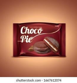Paquete de hojas de pastel de Choco en 3d ilustración aislado en fondo marrón