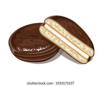 Choco pie, isolated sweet dessert on white background. Vector image