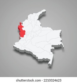 Choco region location within Colombia 3d isometric map