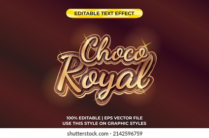 choco royal 3d text effect with gold theme. typography template for chocolate pruduct.