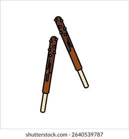 Choco Stick Flat design style, biscuit sticks dipped in chocolate with toppings, great for sweet snack branding and chocolate themed projects.