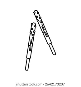 Choco Stick Outline style, biscuit sticks dipped in chocolate with toppings, great for sweet snack branding and chocolate themed projects.