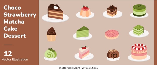 Choco Strawberry Matcha Cake Dessert