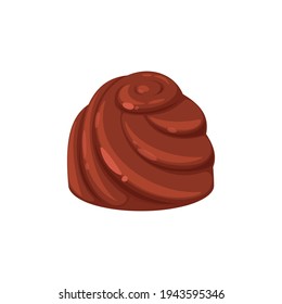 Choco sweets isolated chocolate candy with swirls. Vector sweet confectionery food, brown dessert with nougat, holiday treat, Belgian or Swiss choco. Candy with praline and ganache, sugary confection