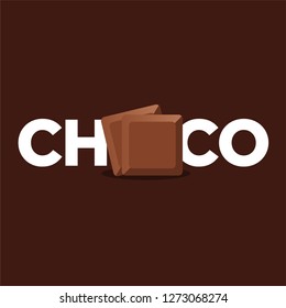 Choco Typography Cube of Chocolate Bar Vector Illustration