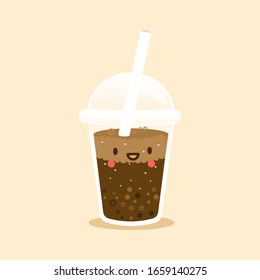 Chocoholic's Delight Bubble Tea. Vector design showcases a happy chocolate bubble tea with a playful face, perfect for conveying the joy of enjoying this sweet and popular beverage.