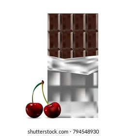 Chocolae bar with cherry vector illustration.