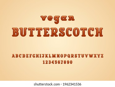 Chocolate 3d font, alphabet in the cartoon style, slab serif rounded uppercase letters from A to Z and numbers from 0 to 9, vector illustration 10EPS