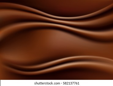 Chocolate Abstract Background, Brown Drapery Silk Fabric, Vector Illustration