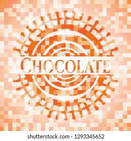 Chocolate abstract emblem, orange mosaic background