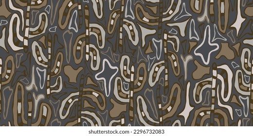 Chocolate abstraction, irregularly shaped lines in a seamless pattern. Cucumber print in beige tones.