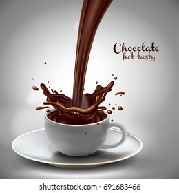 chocolate  advertising design  with  splash elements,  high detailed realistic illustration