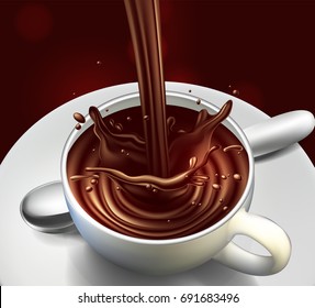 chocolate  advertising design  with  splash elements,  high detailed realistic illustration