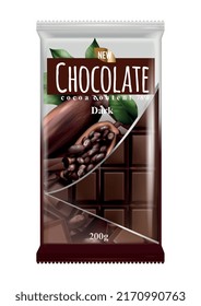 Chocolate advertising realistic composition with isolated image of branded choco bar vector illustration