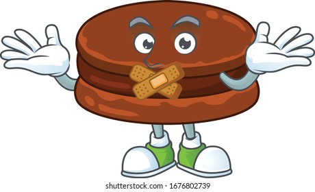 Chocolate alfajor cartoon character design concept showing silent gesture