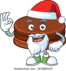 Chocolate alfajor cartoon character of Santa showing ok finger