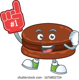 Chocolate alfajor presented in cartoon character design with Foam finger